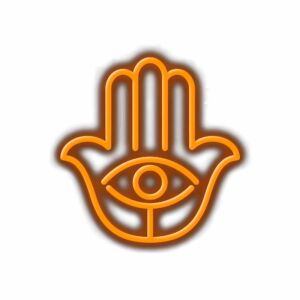 Hamsa hand symbol with eye, spiritual icon.