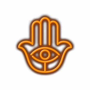Orange Hamsa hand symbol illustration.