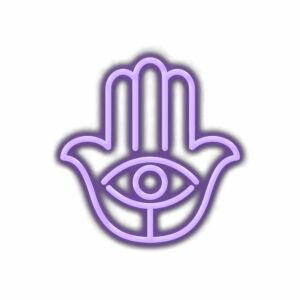 Purple Hamsa hand symbol with eye illustration