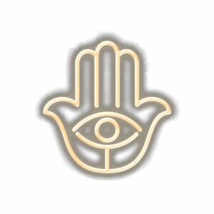 Gold Hamsa hand symbol with eye design.