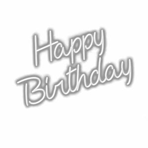 Happy Birthday" in stylized white script on grey background.