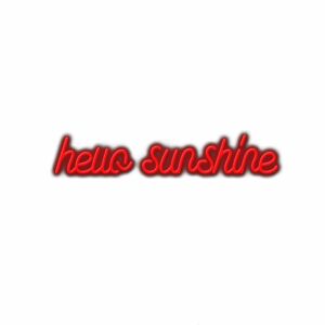 Red "hello sunshine" text, shadow effect, white background.