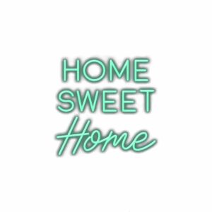 Home Sweet Home" in teal cursive text.