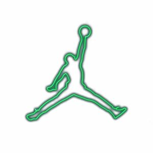 Neon green basketball player silhouette logo.