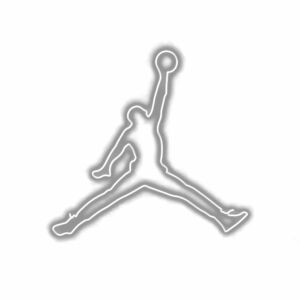 Silhouette of basketball player logo in white background.