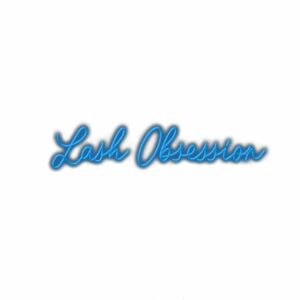 Stylized text saying "Lash Obsession" in blue.