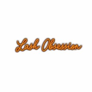 Lash Obsession" neon-style orange text logo.