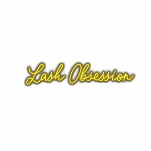 Neon sign text "Lash Obsession" on white background.