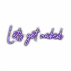Text "Let's get naked" in cursive purple font.