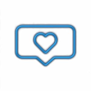 Neon blue heart outline speech bubble icon