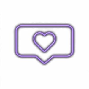 Purple heart icon in speech bubble_outline