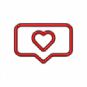 Red neon heart in speech bubble icon