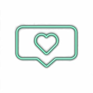 Neon heart icon in speech bubble design.