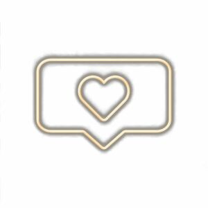 Golden heart icon in speech bubble.