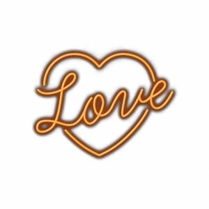 Neon love text inside heart outline