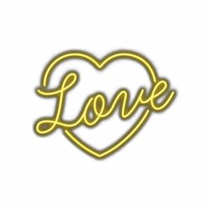 Neon heart with the word "Love" inside.