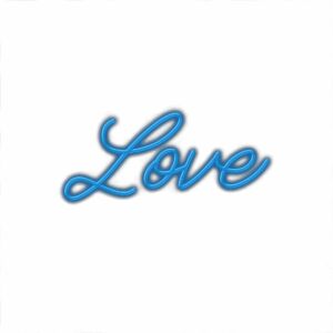 Blue cursive love text graphic illustration
