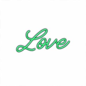 Neon sign with the word "Love" in cursive.