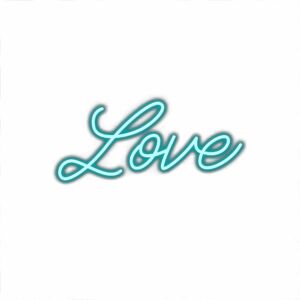 Neon-style "Love" cursive text illustration.