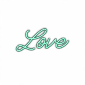 Neon sign with the word "Love" in cursive.