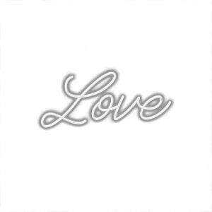 Cursive love word art on white background