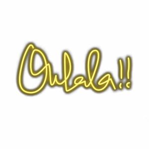 Neon sign text "Oulala!!" with shadow on white background.