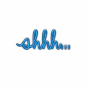 Stylized blue 'shhh...' text for silence concept