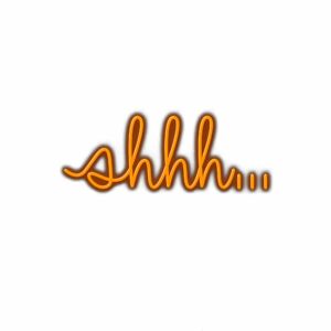 Stylized orange "shhh..." text on white background