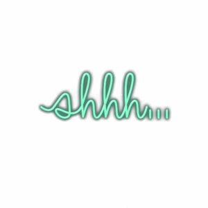 Cursive "shhh..." text illustration on white background.