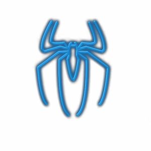 Neon blue spider illustration on white background