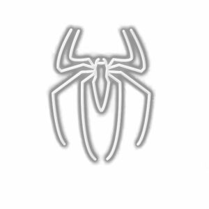 Abstract white spider illustration on gray background.