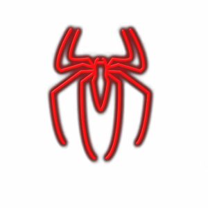 Red stylized spider icon on white background.