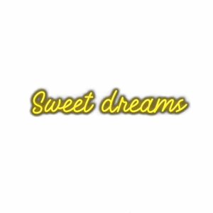 Yellow "Sweet dreams" text, shadow effect, white background.